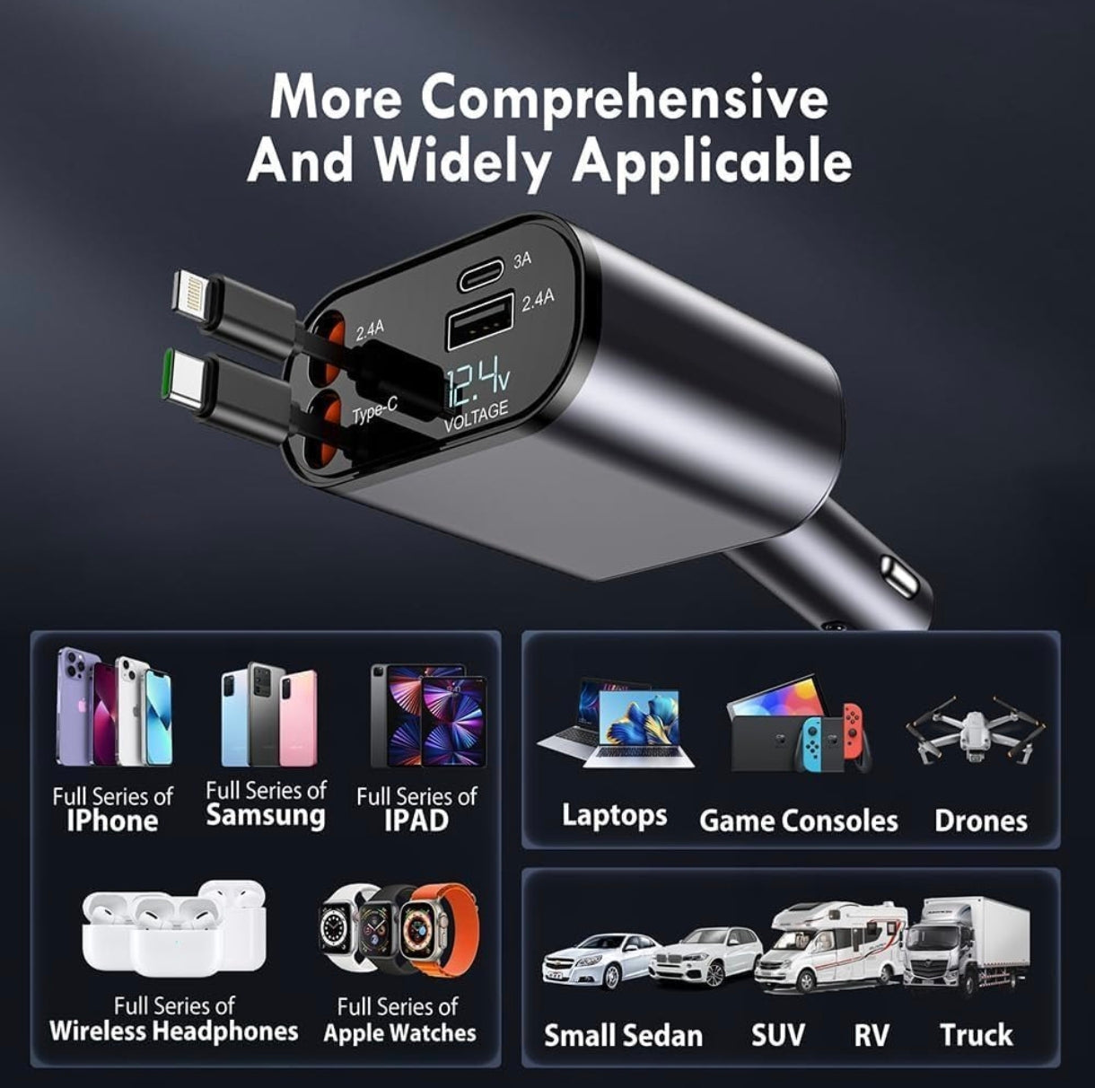 Voltrix™ | The 4 in 1 Retractable Car Charger